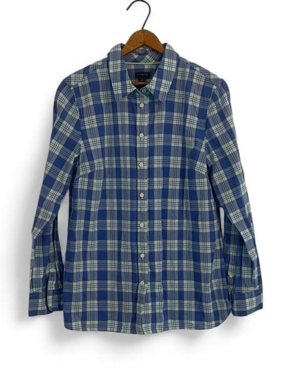 Talbots Women's M Blue Green Plaid Button Down Long Sleeve Shirt Fall Winter
